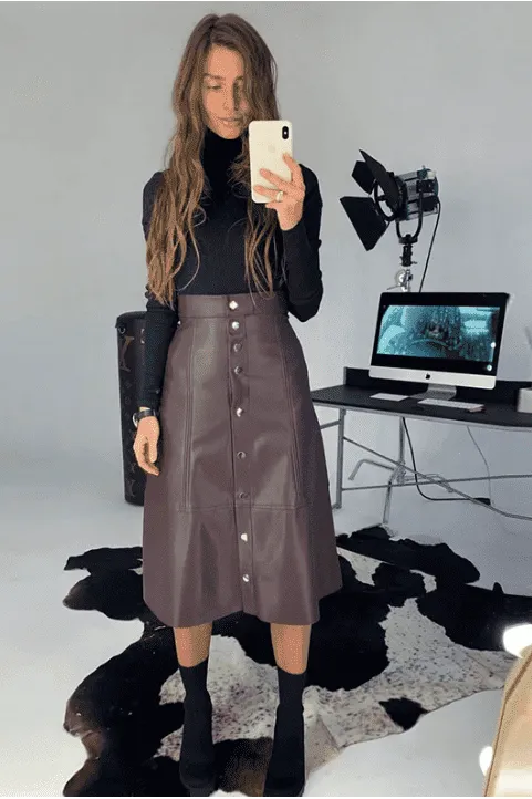 New autumn PU leather high waist skirt