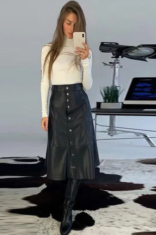 New autumn PU leather high waist skirt