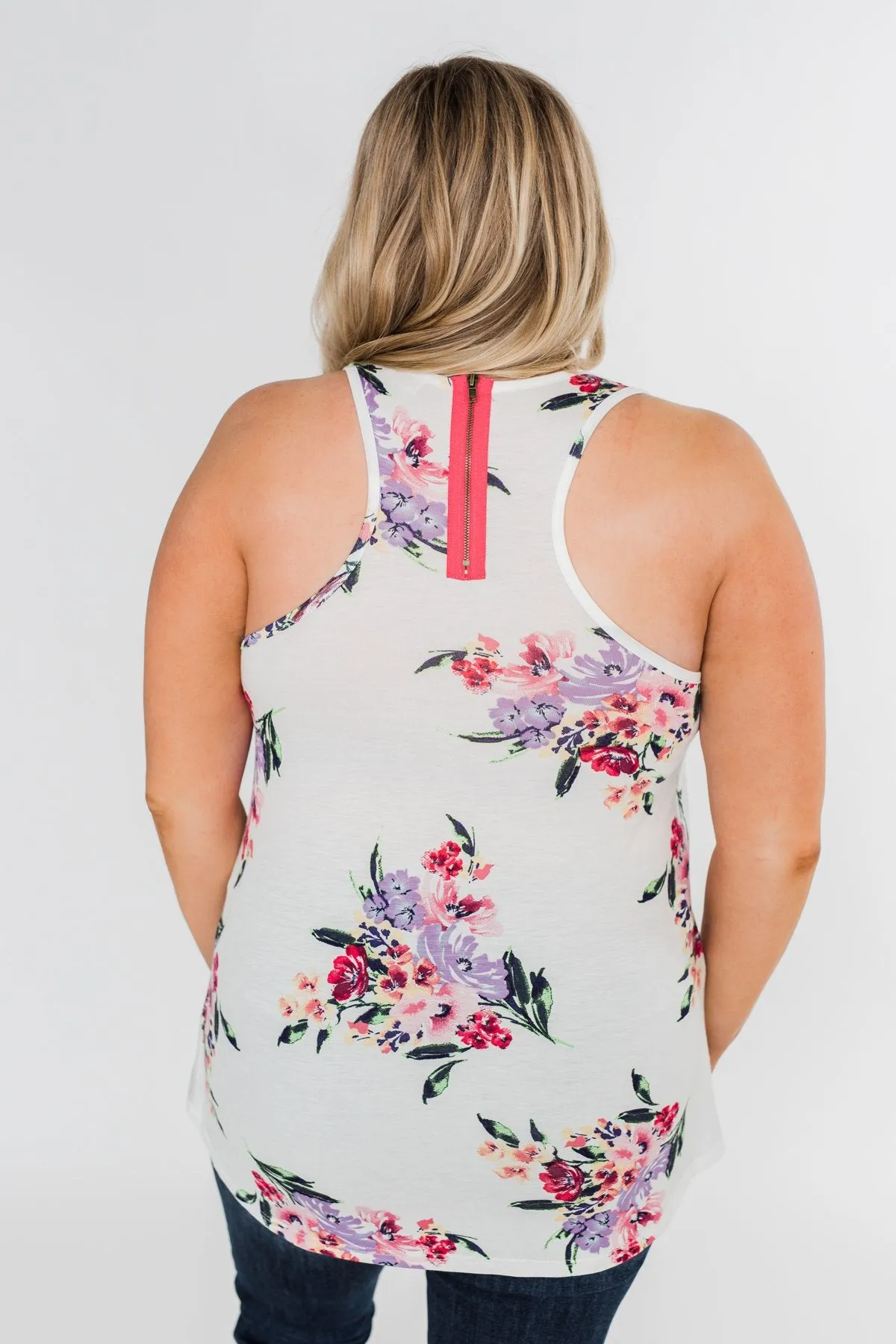 Night Blooms Floral Racerback Tank Top- Ivory