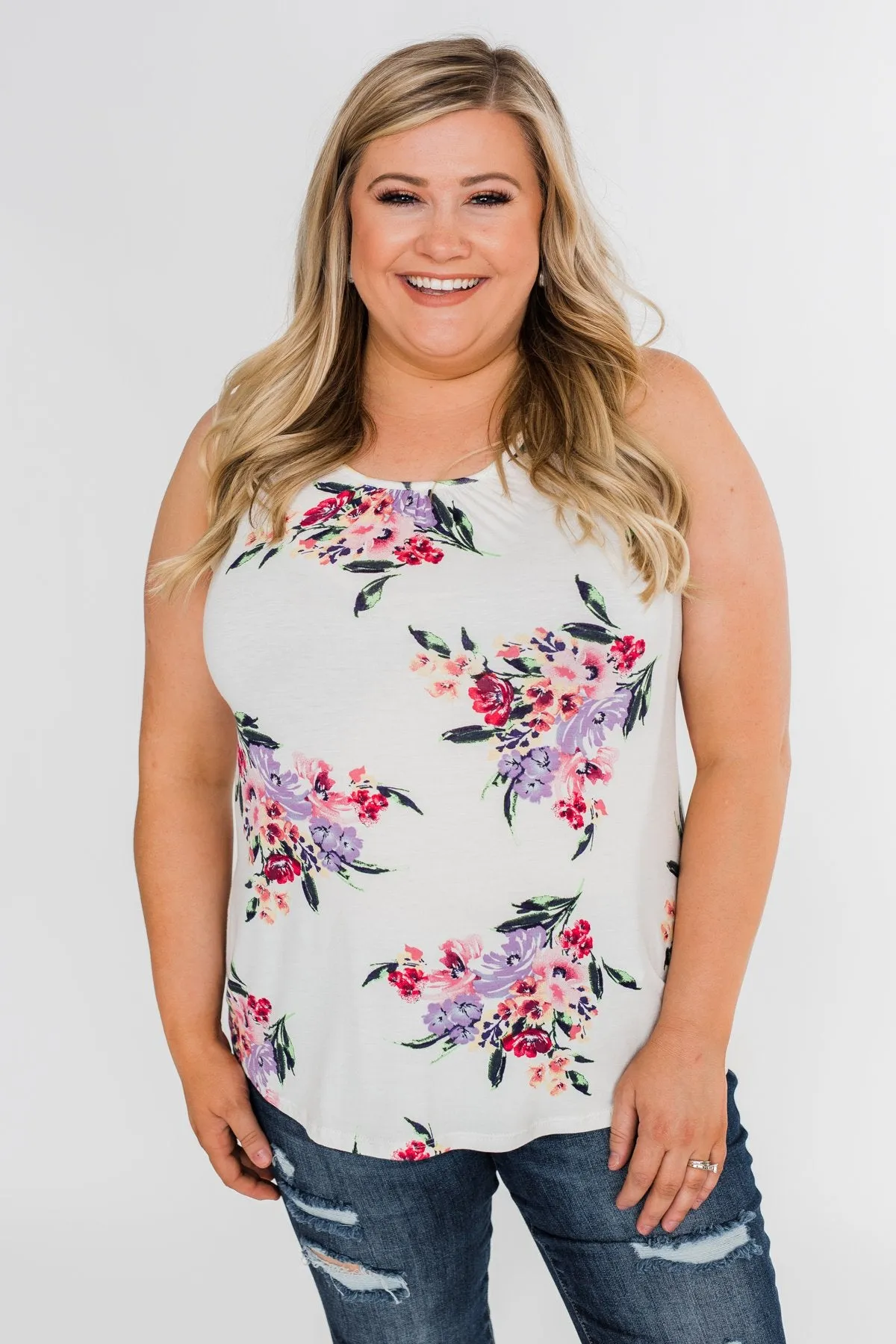 Night Blooms Floral Racerback Tank Top- Ivory
