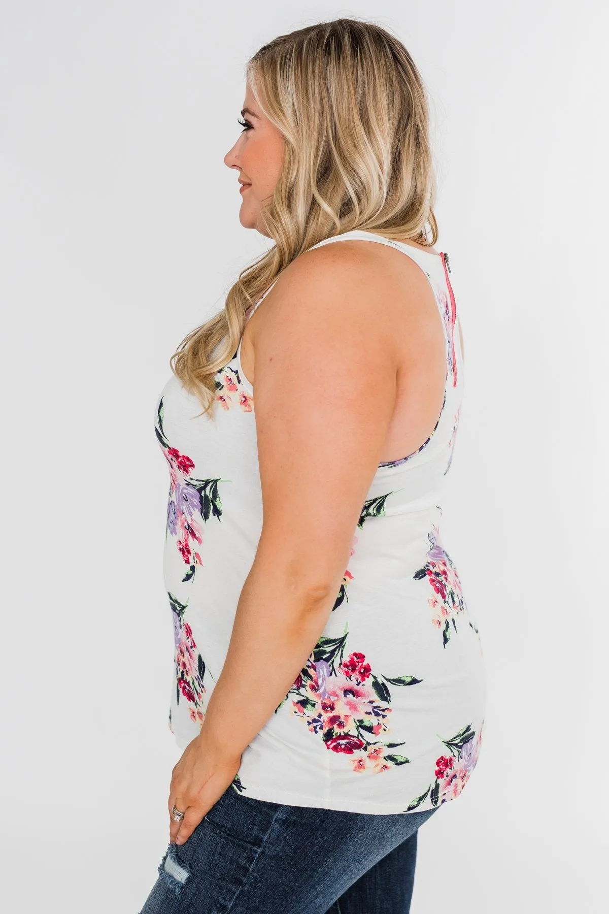 Night Blooms Floral Racerback Tank Top- Ivory