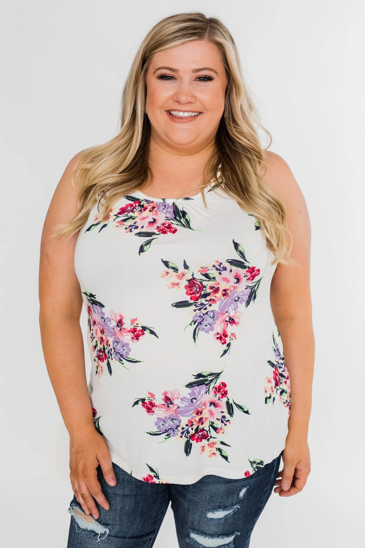 Night Blooms Floral Racerback Tank Top- Ivory