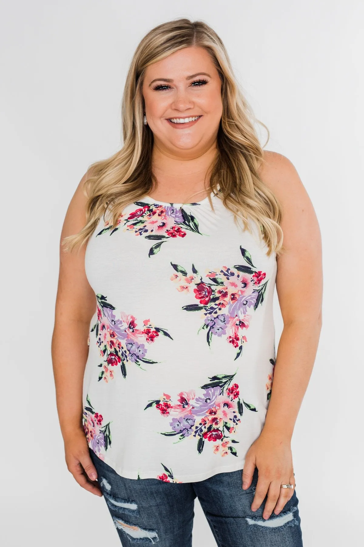 Night Blooms Floral Racerback Tank Top- Ivory