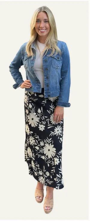 Nori Skirt in Mod Floral Black/Ivory by Fitzroy & Willa