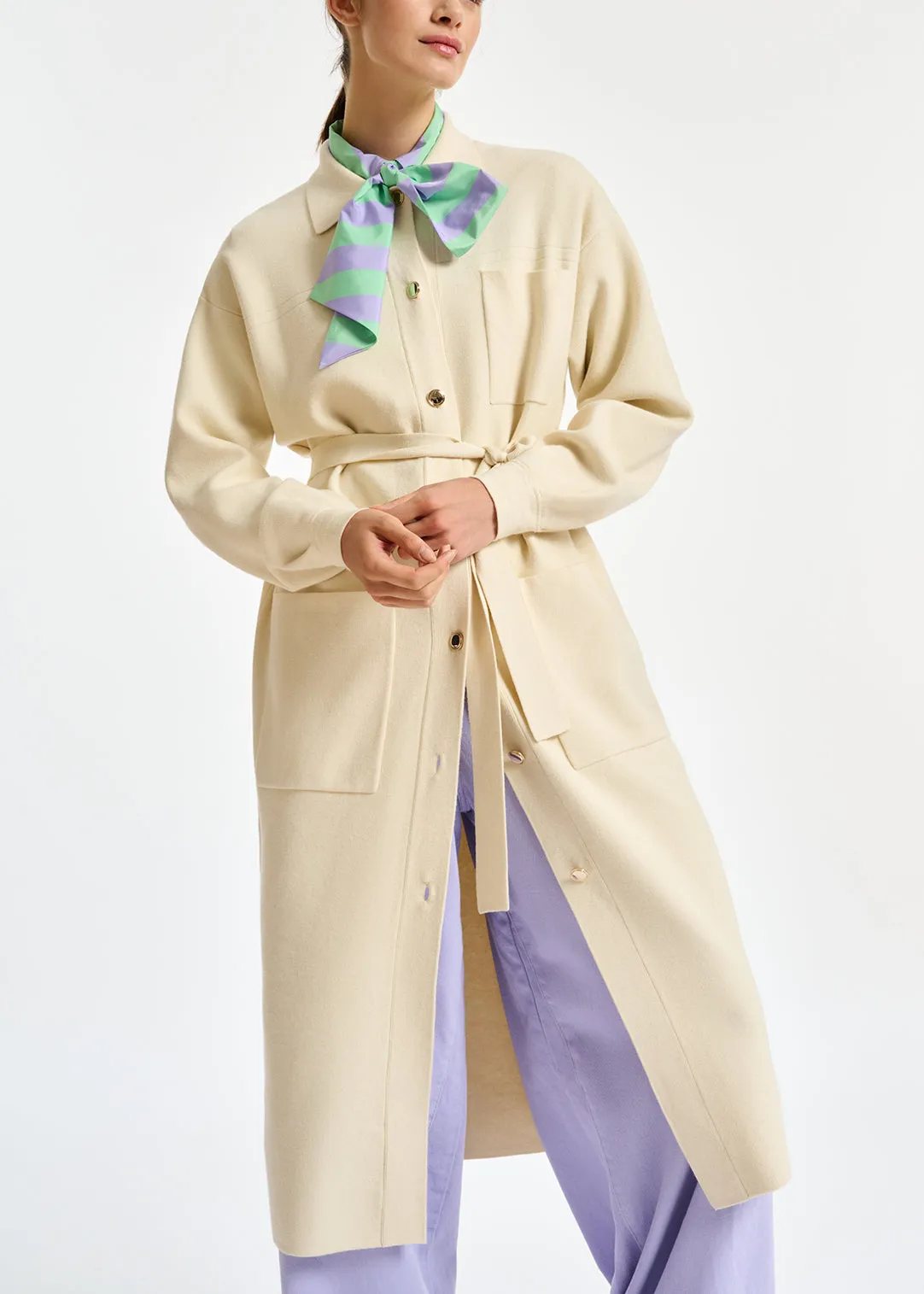 Off-white belted midi-length knit
