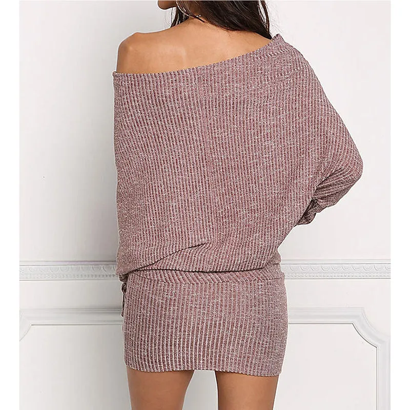 One-neck Bat Long-sleeved Knit Dress