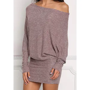 One-neck Bat Long-sleeved Knit Dress