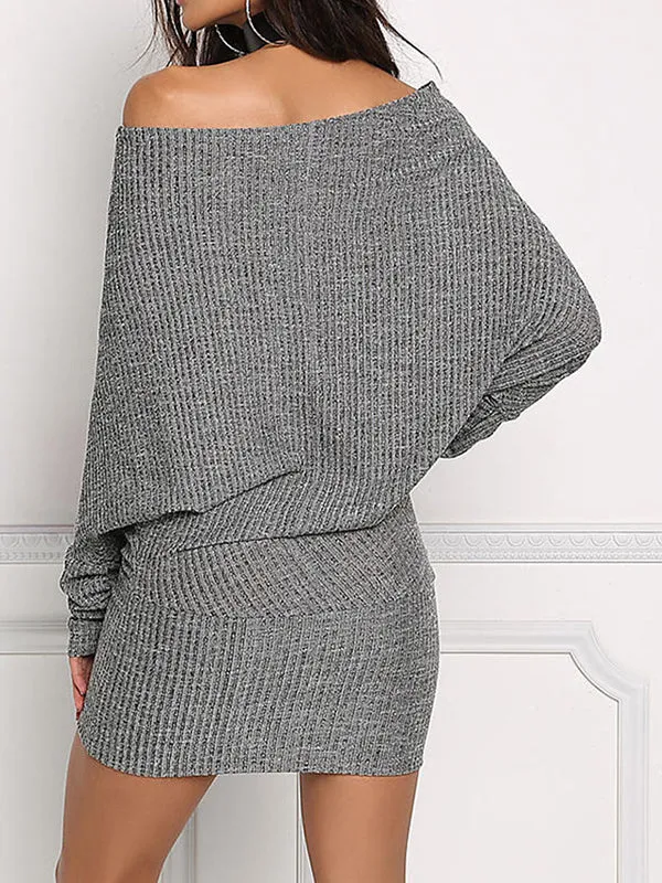 One-neck Bat Long-sleeved Knit Dress