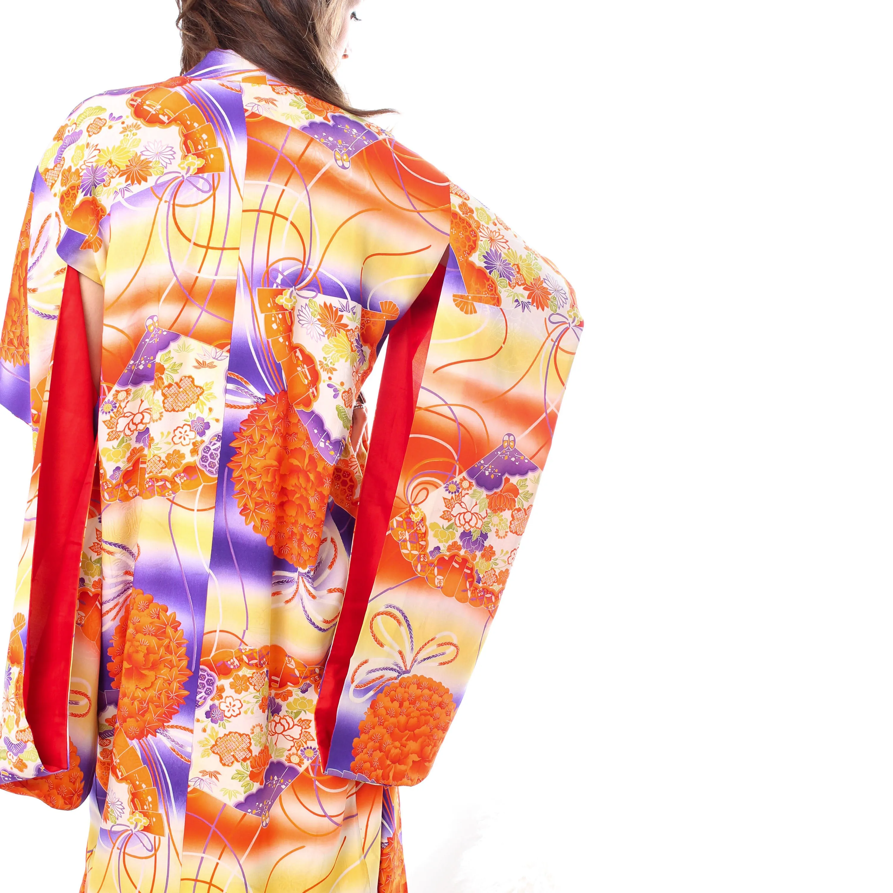 Orange Flowers & Fans Kimono