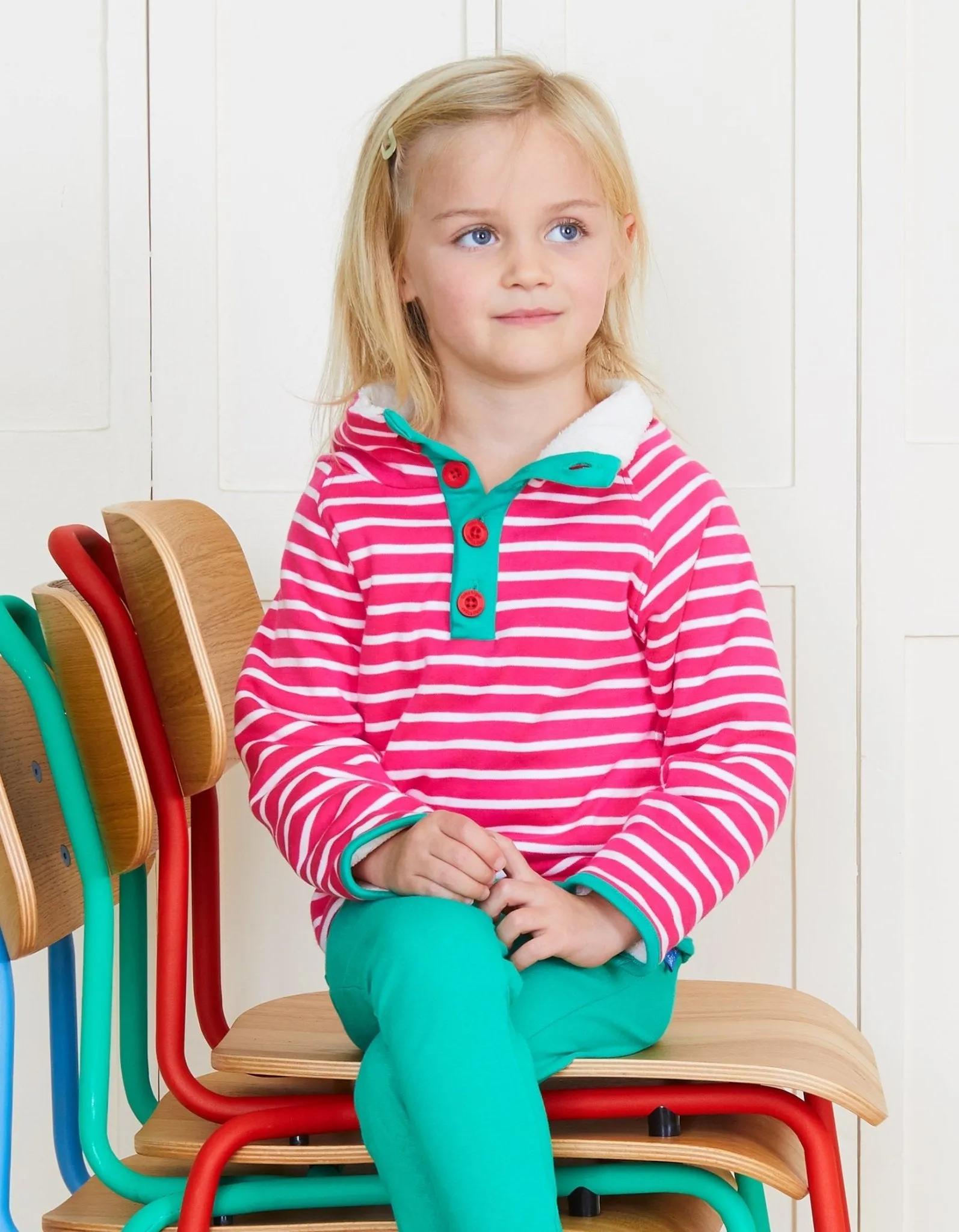 Organic Pink Breton Cosy Fleece Sweatshirt