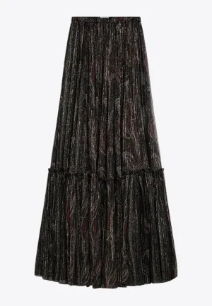 Paisley Sheer Ruffled Maxi Skirt