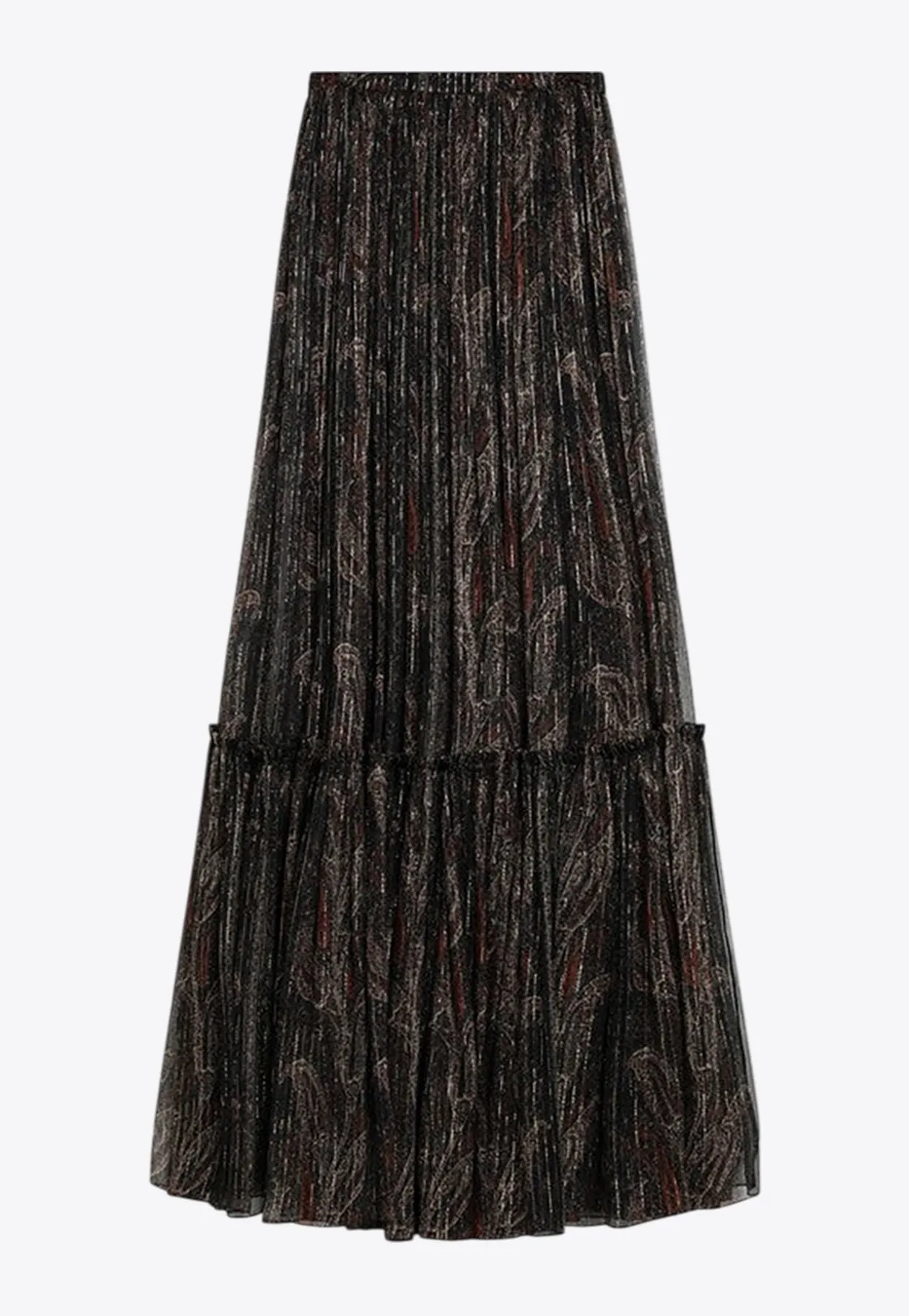 Paisley Sheer Ruffled Maxi Skirt