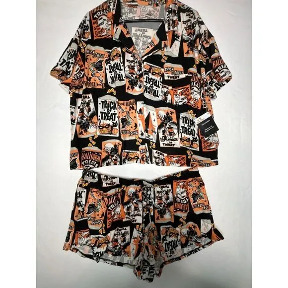 Pajamas Women's Large‎ Trick or Treat Shorty Pajama Set, 2-Piece Cozy