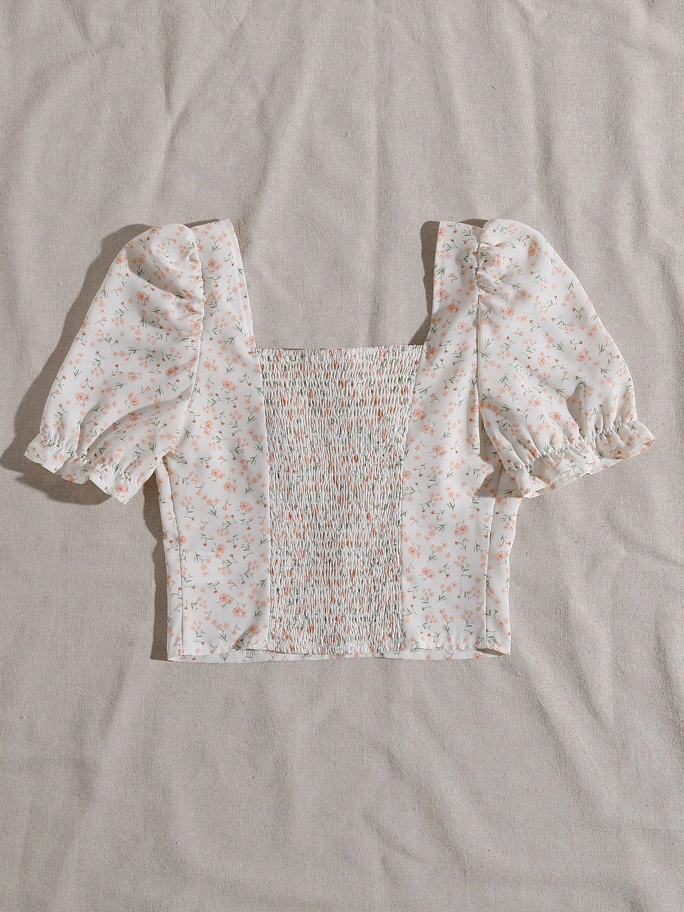 Parien Tie Neck Shirred Back Ditsy Floral Top