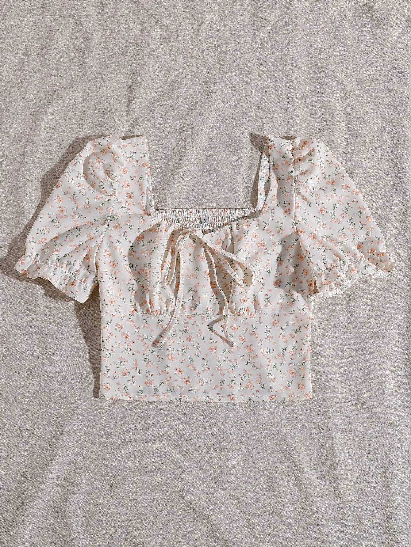 Parien Tie Neck Shirred Back Ditsy Floral Top