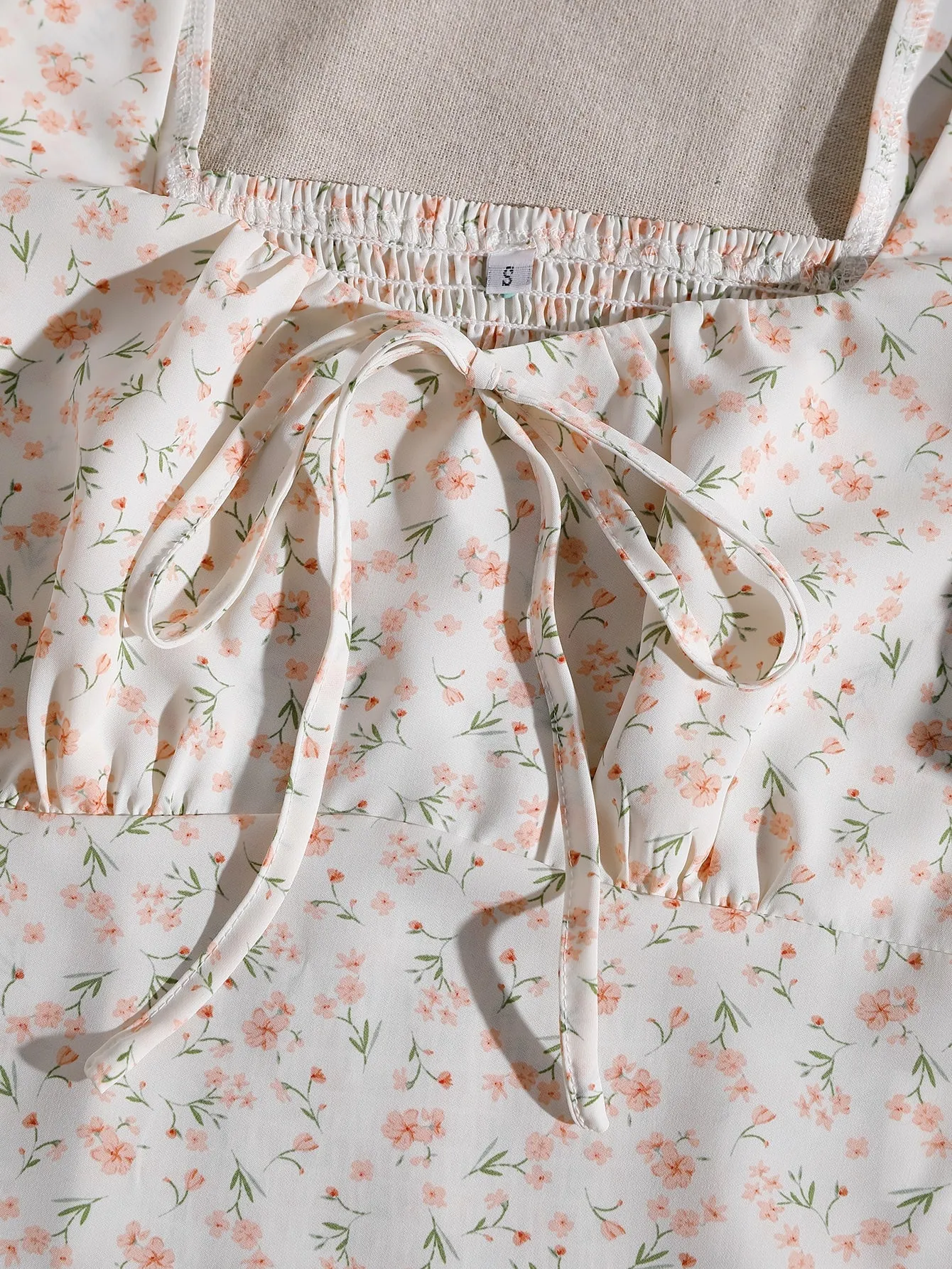 Parien Tie Neck Shirred Back Ditsy Floral Top