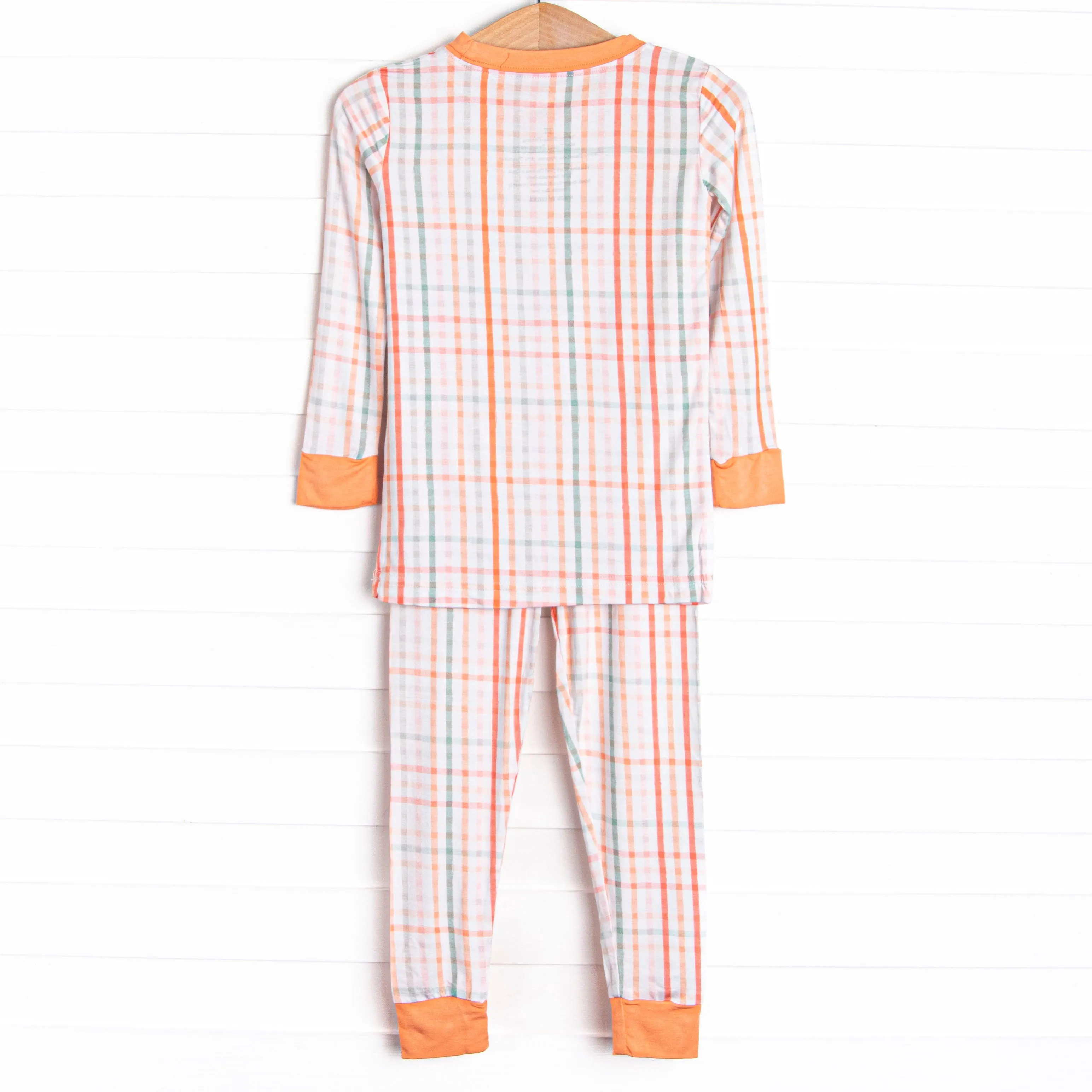 Patchwork Plaid Bamboo Pajama Set, Orange