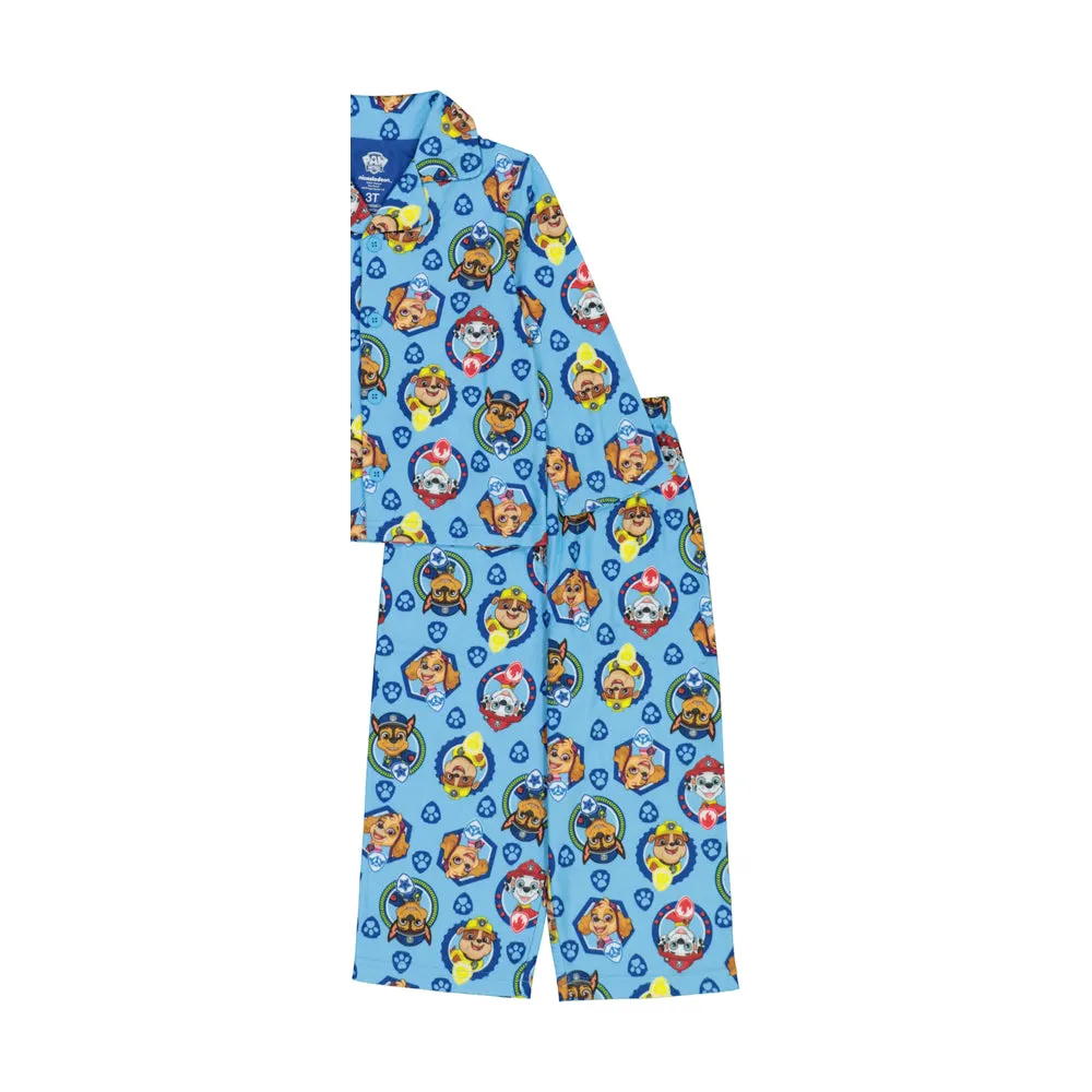 PAW Patrol Toddler Boys Pajama Set, Long Sleeve Coat-Style Top and Pants 2PC PJ Outfit, 2T-4T, Blue