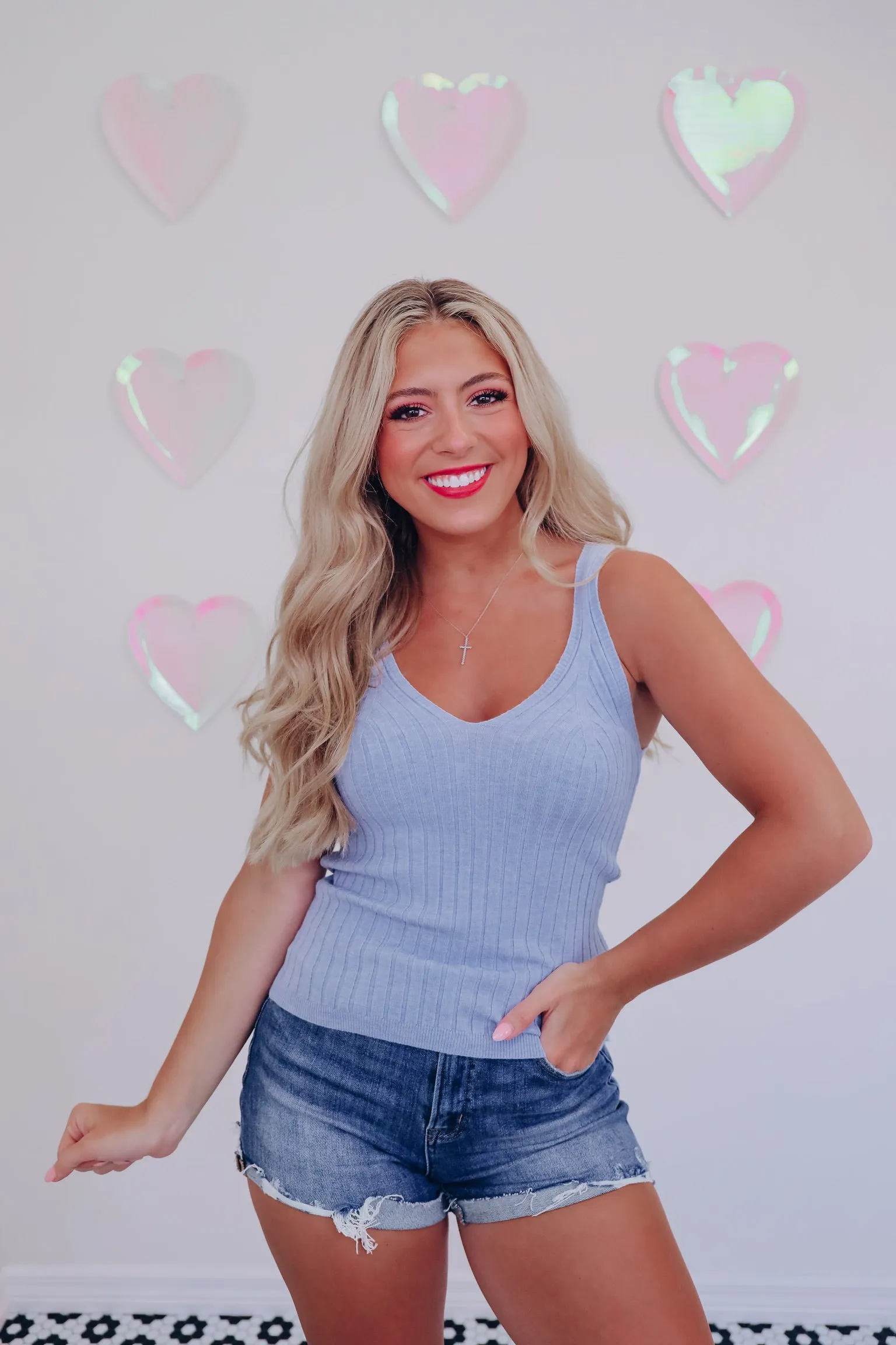 Perfect Fit Ribbed Tank Cami  - Blue