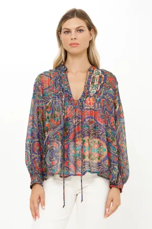 Persia Cobalt Pintuck Blouse