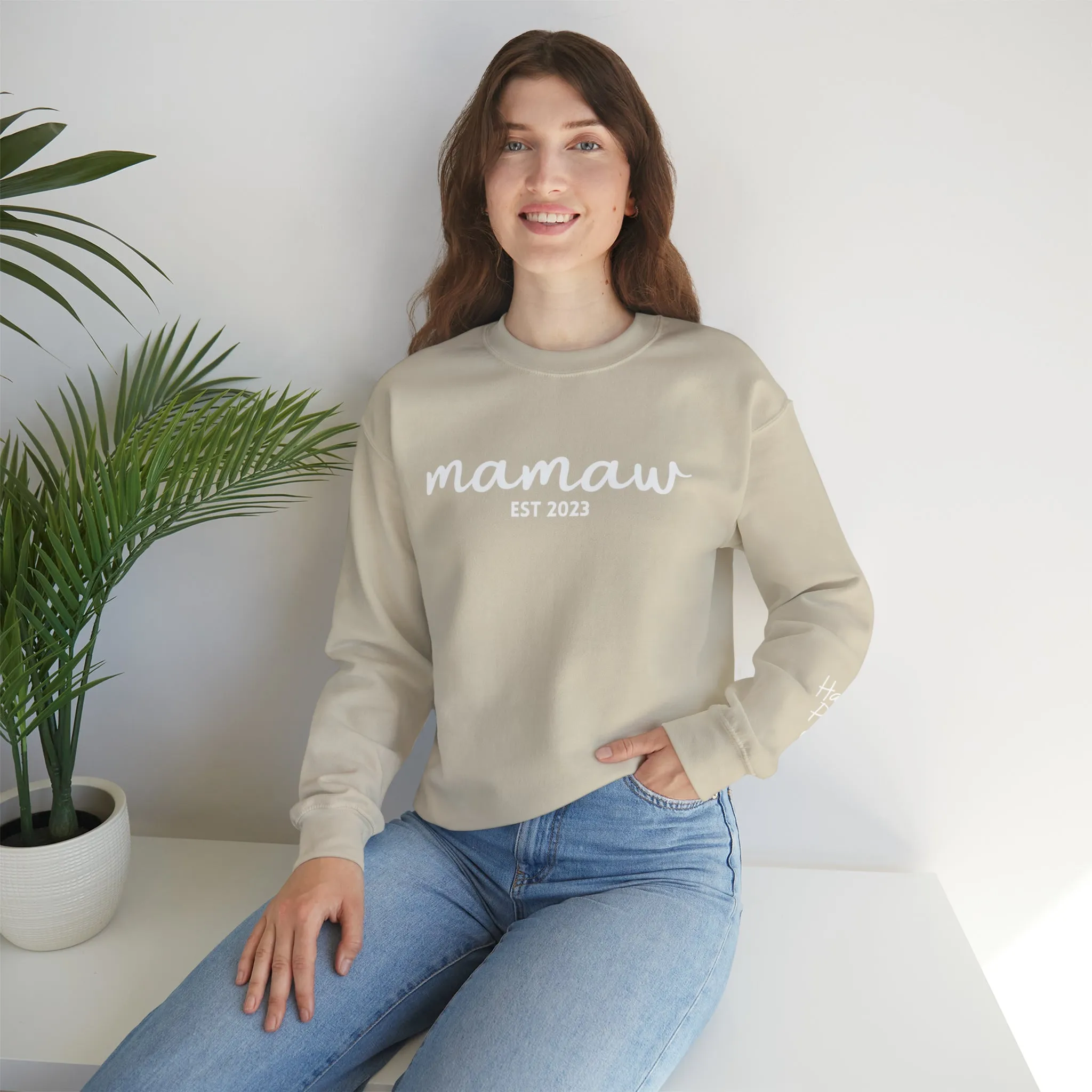 PERSONALIZED - Front and Sleeve Mamaw/Mimi/Mama Crewneck Sweatshirt