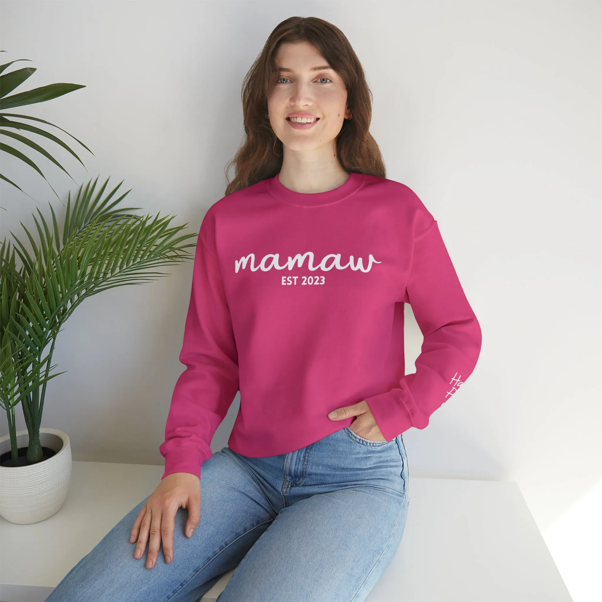 PERSONALIZED - Front and Sleeve Mamaw/Mimi/Mama Crewneck Sweatshirt