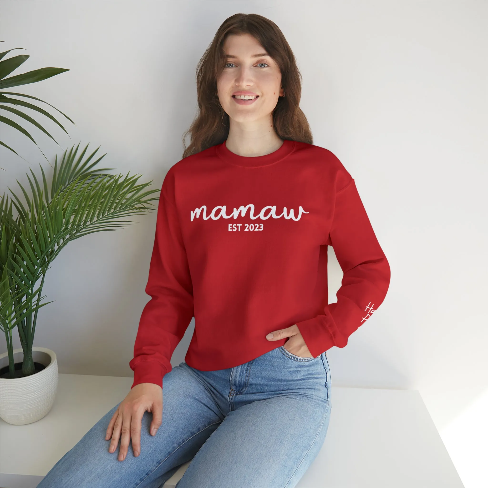 PERSONALIZED - Front and Sleeve Mamaw/Mimi/Mama Crewneck Sweatshirt