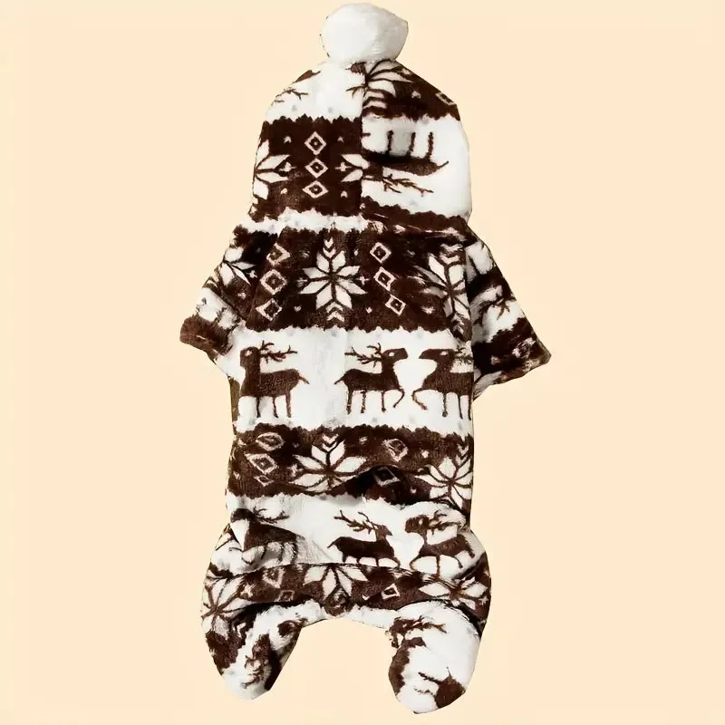 Pet Christmas Reindeer Hooded Pajamas for Small Dogs