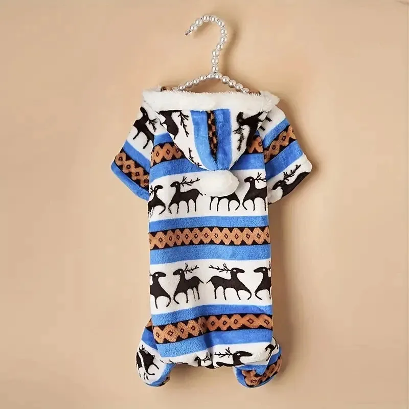 Pet Christmas Reindeer Hooded Pajamas for Small Dogs