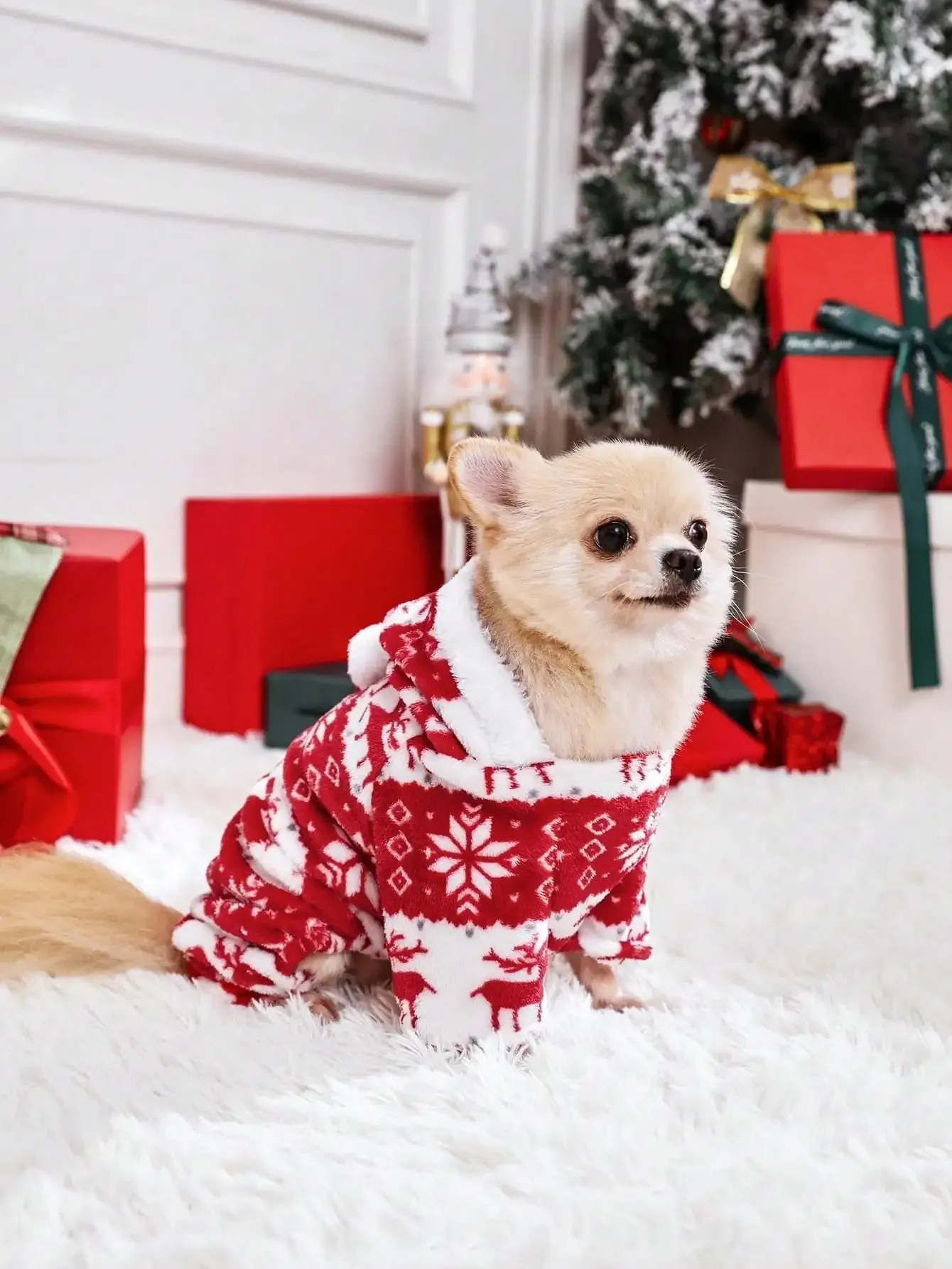 Pet Christmas Reindeer Hooded Pajamas for Small Dogs