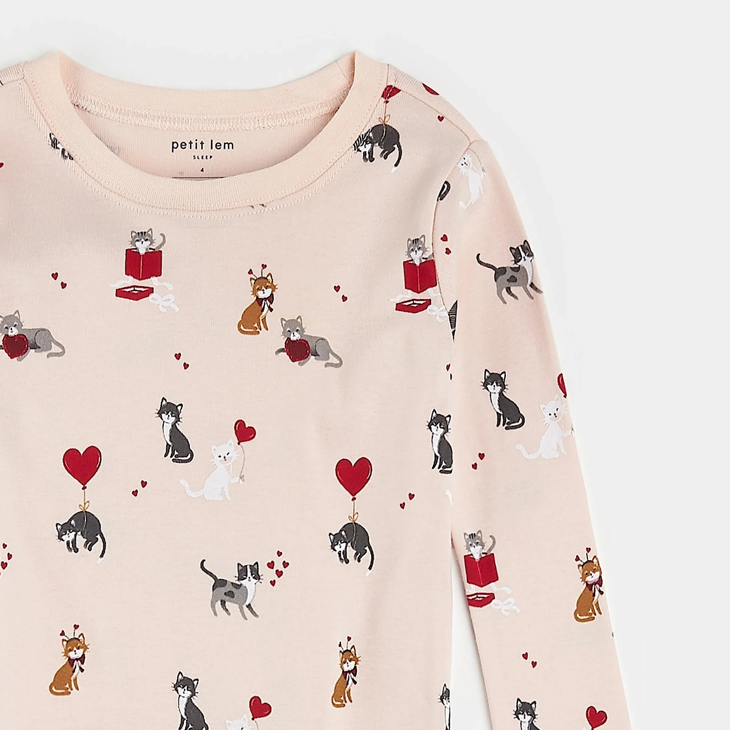 Petit Lem “Meowentine” Print 2 Piece Pajama Set: Size 2 to 14 Years