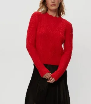 Pia Cable Knit Sweater in Cherry