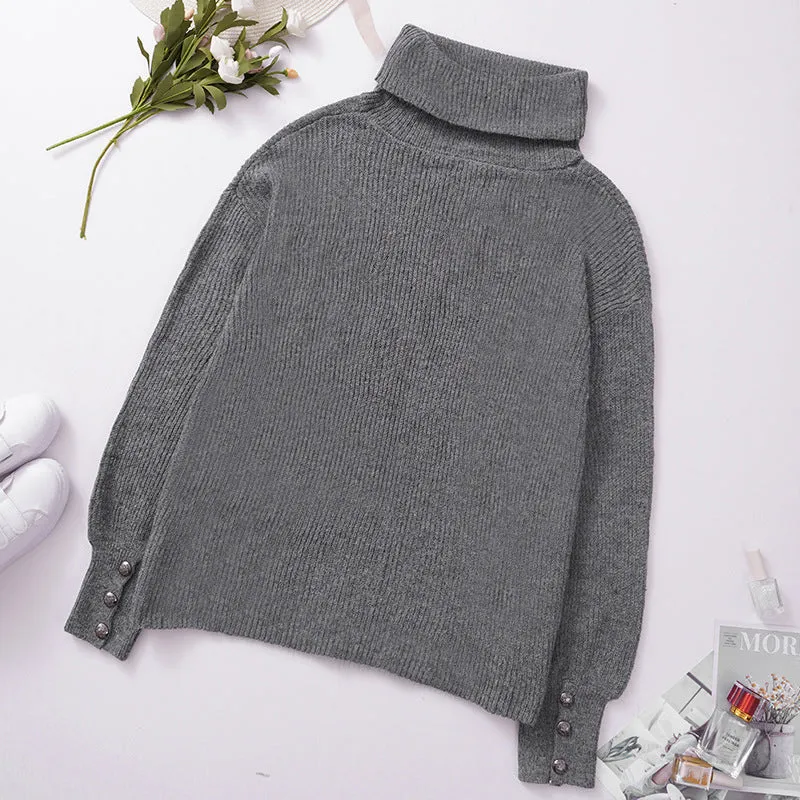 Pile High-collared Knit Lantern Sleeve Sweaters