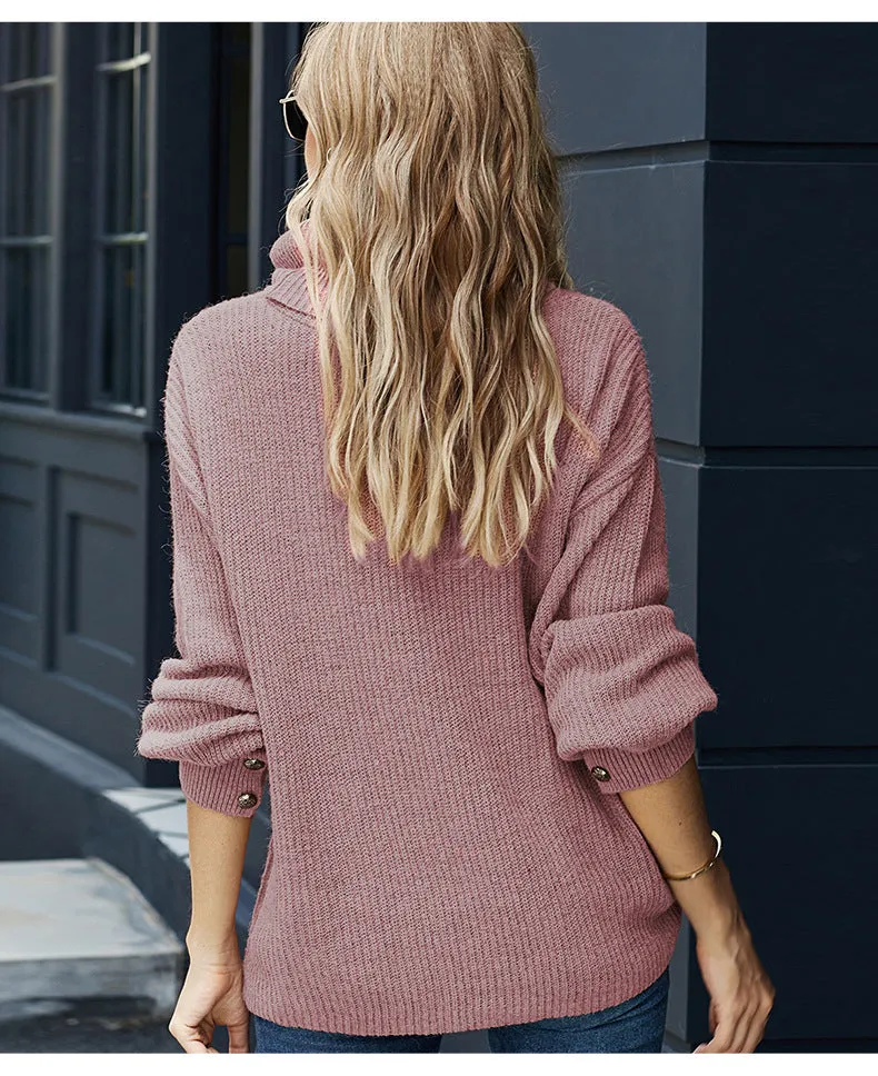 Pile High-collared Knit Lantern Sleeve Sweaters