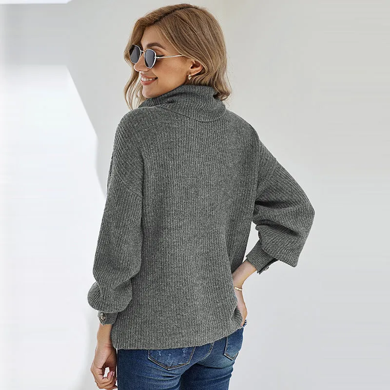 Pile High-collared Knit Lantern Sleeve Sweaters
