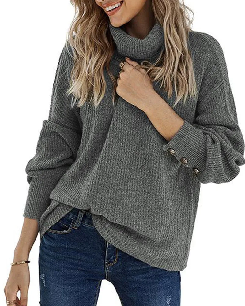 Pile High-collared Knit Lantern Sleeve Sweaters
