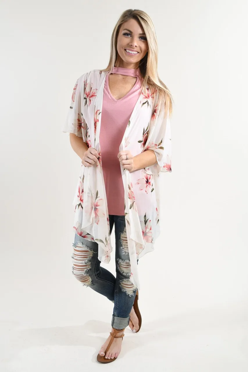 Pink Floral Kimono