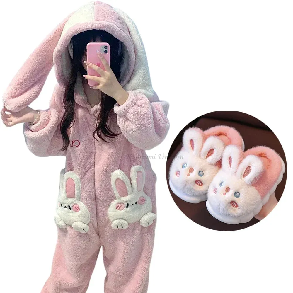 Pink Fuzzy Bunny Pajama Set