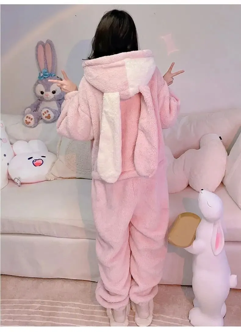 Pink Fuzzy Bunny Pajama Set