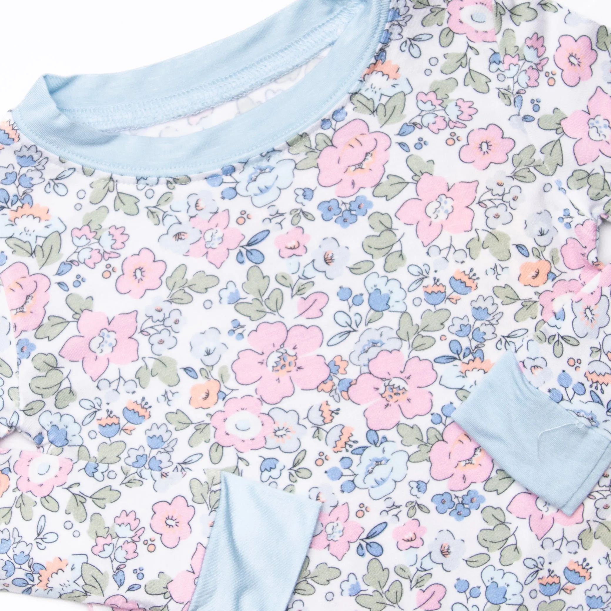 Pink Magnolia Bamboo Pajama Set, Blue