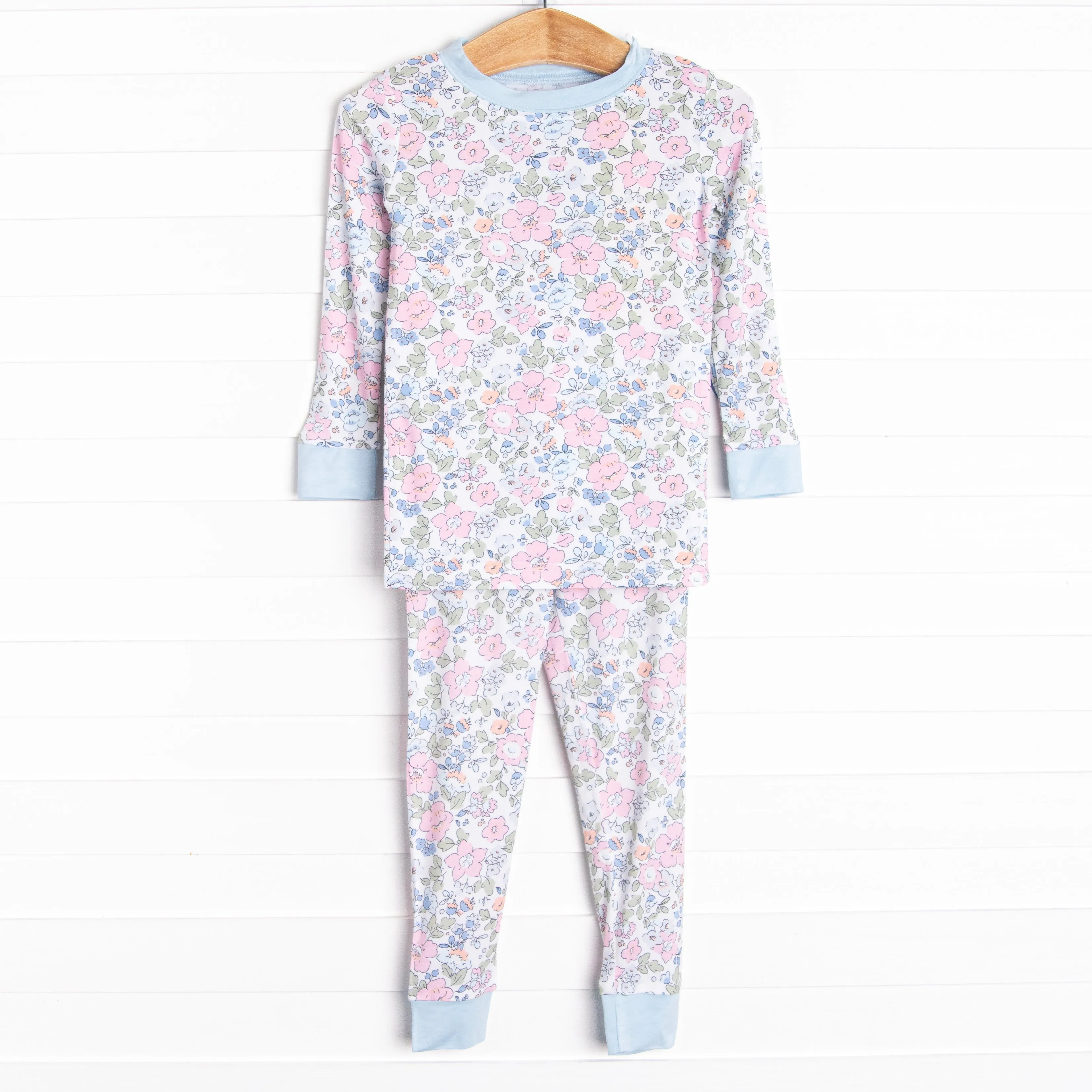 Pink Magnolia Bamboo Pajama Set, Blue