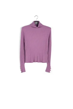 Pink rib-knitted turtleneck sweater