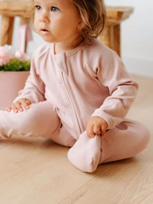 Pink Ribbed Bamboo Zippy Romper
