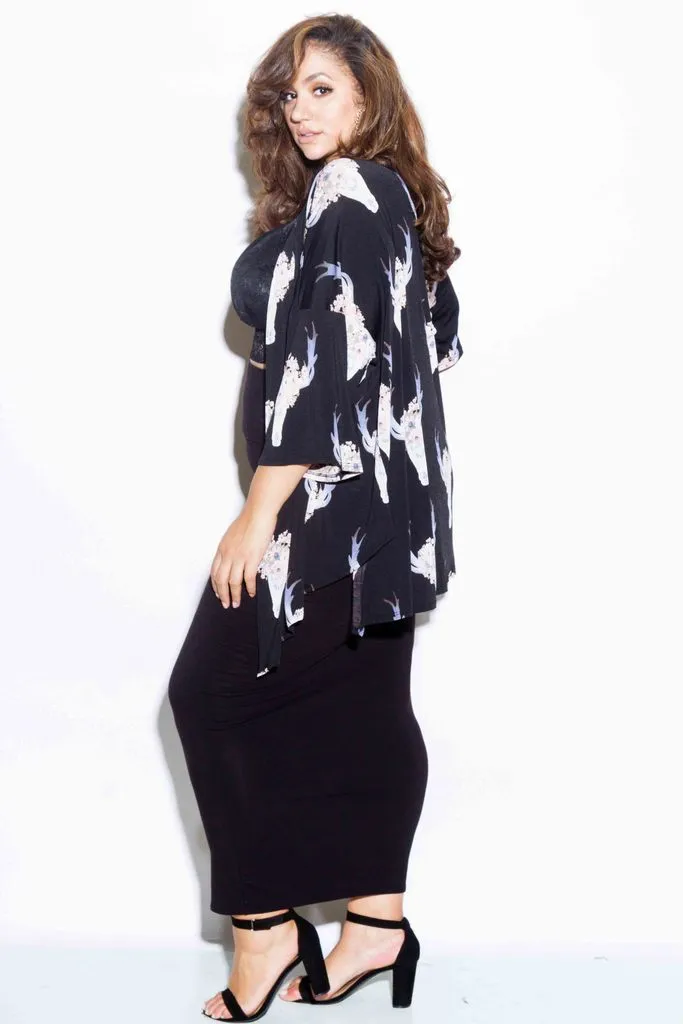 Plus Size Gorgeous Floral Bison Kimono
