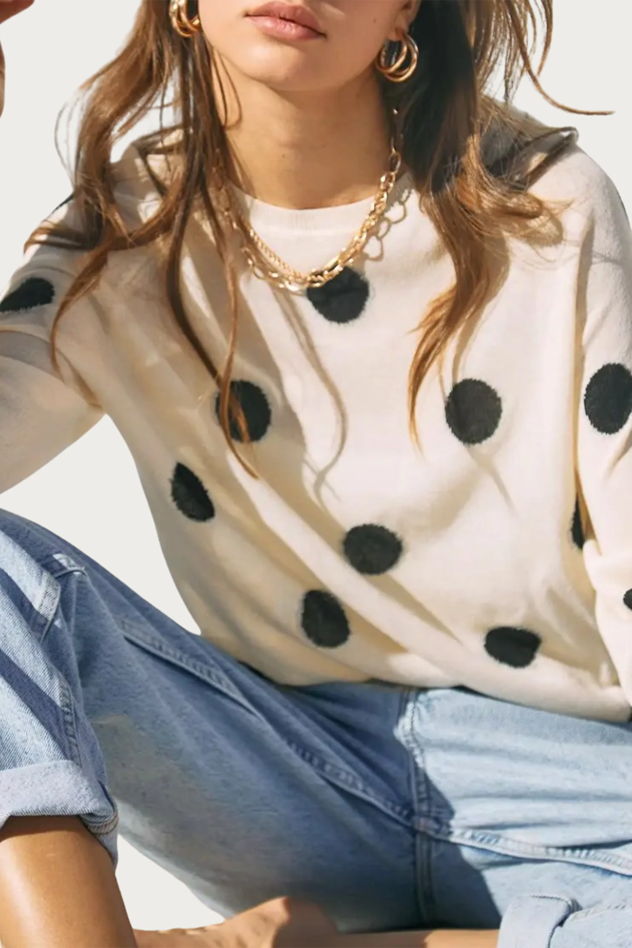 POLKA-DOT INTARSIA KNIT TOP