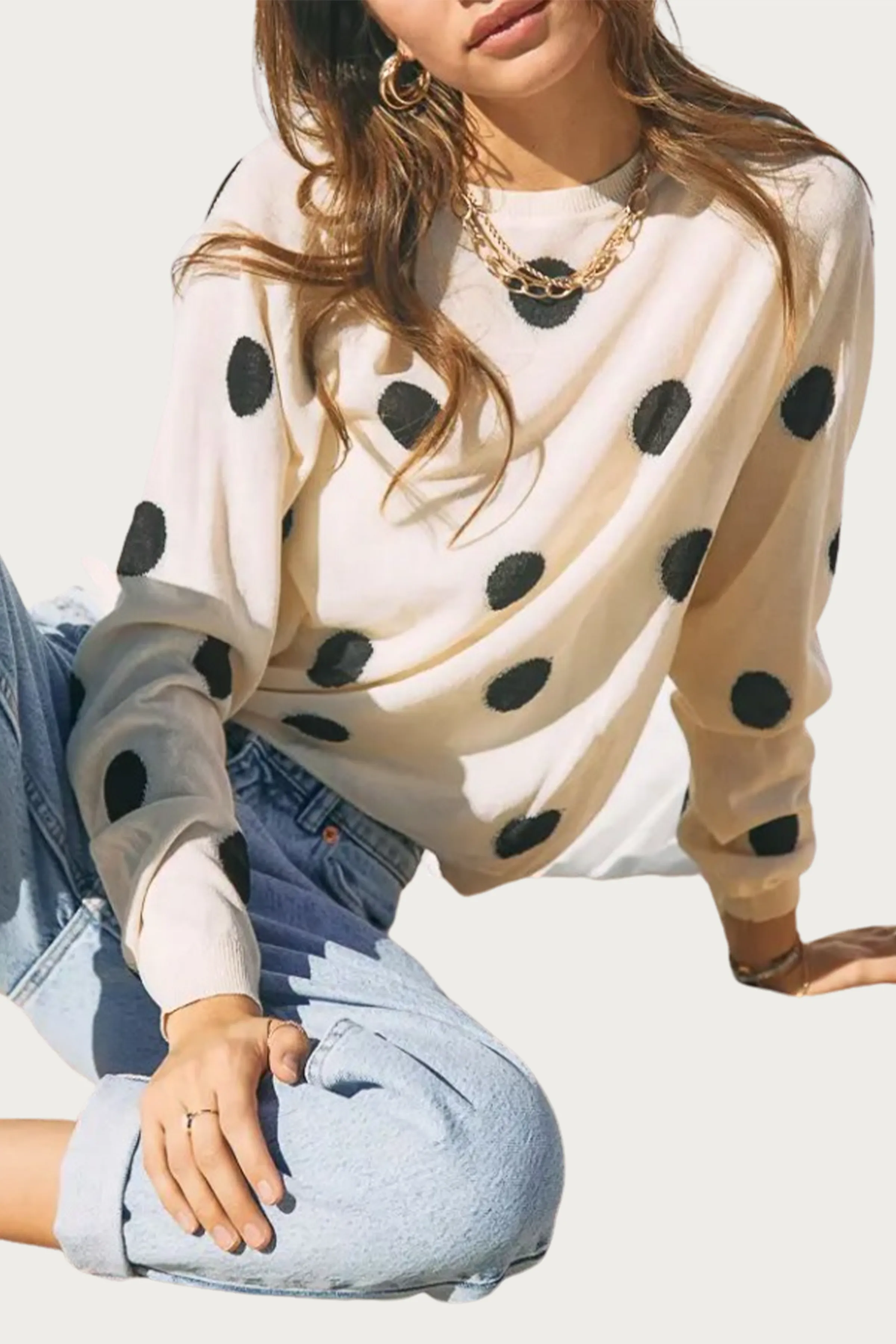 POLKA-DOT INTARSIA KNIT TOP