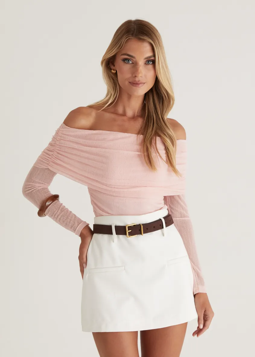 Polo Off Shoulder Top - Pink