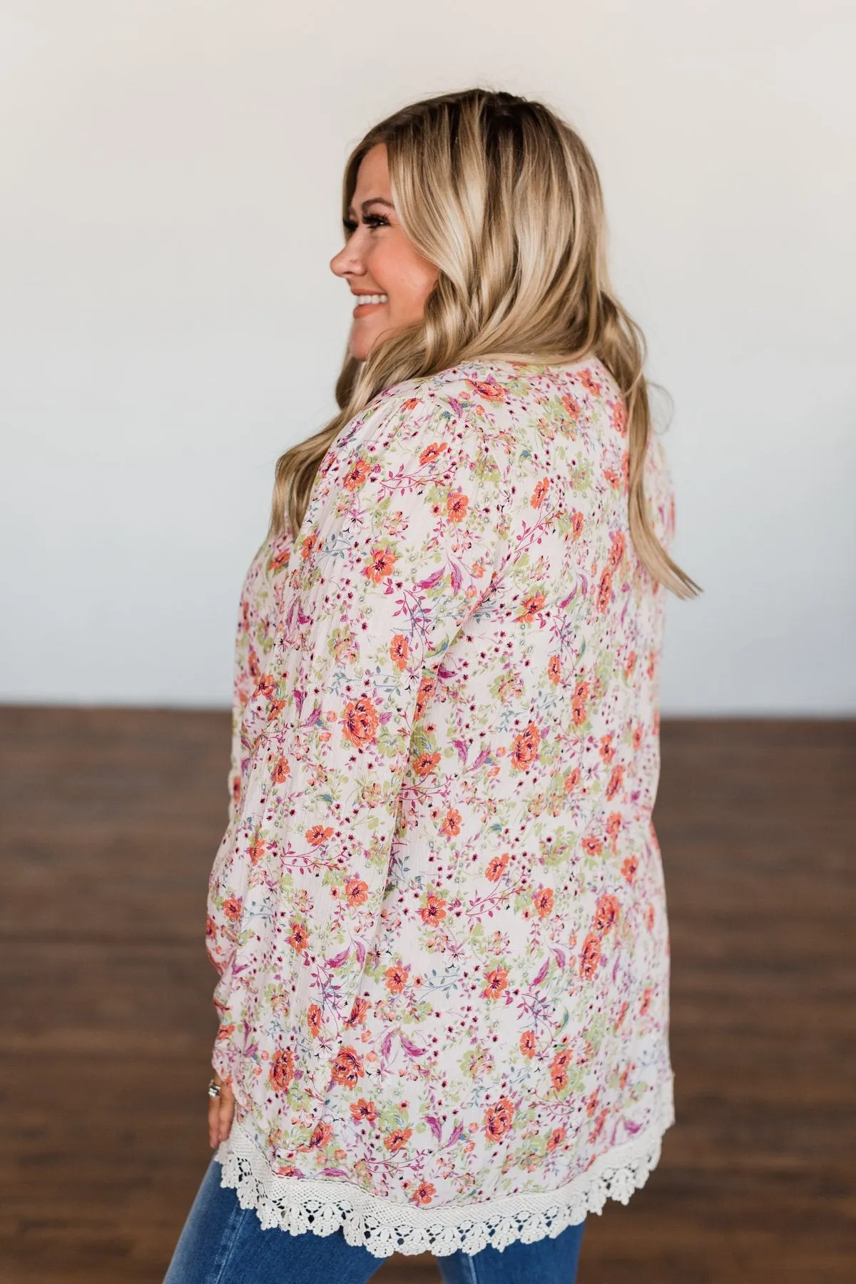 Power Of Love Floral Lace Kimono- Light Pink