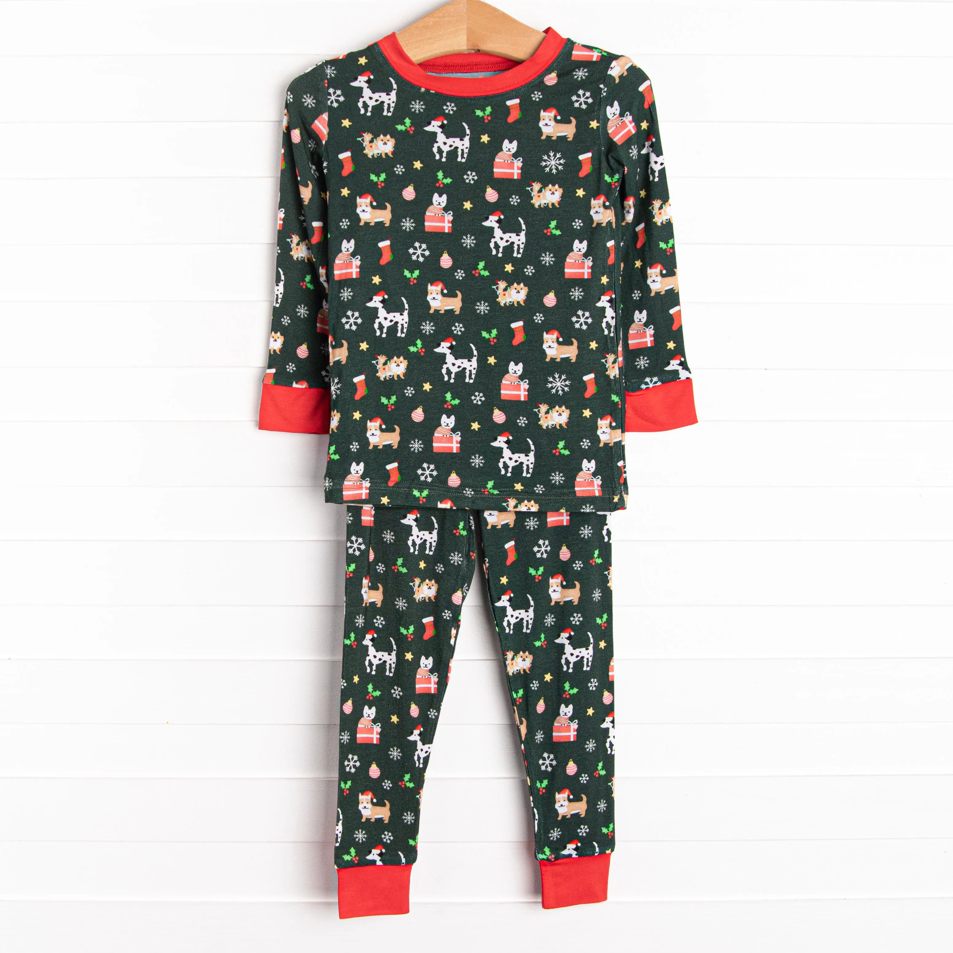Puppies and Presents Bamboo Pajama Set, Green