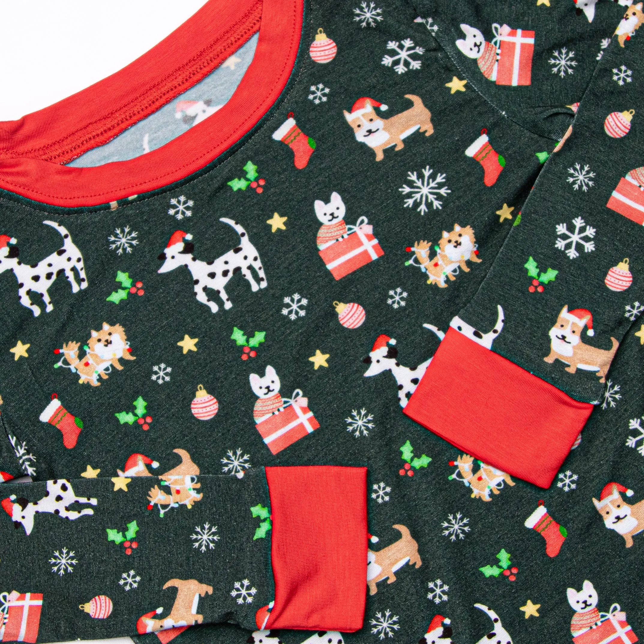 Puppies and Presents Bamboo Pajama Set, Green